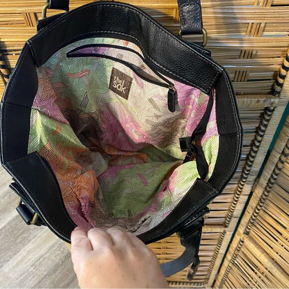 The Sak Black Leather Tote Bag classic purse shoulder bag handbag - Picture 7 of 11